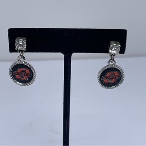 Oklahoma State University Dangle Earrings with Rhinestones